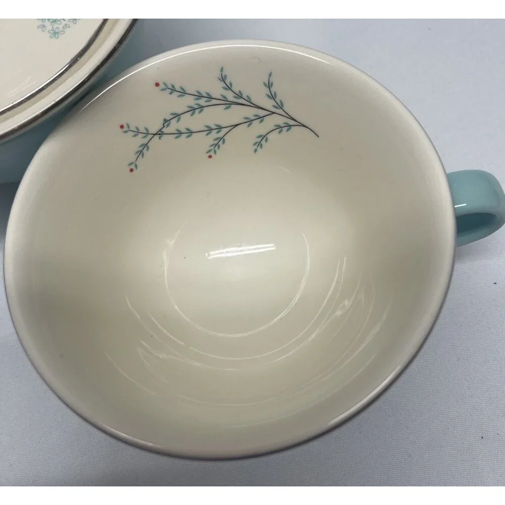 Vintage Taylor Smith Taylor Dandelion Blue Lace Sugar Bowl Lid w/ 2 Coffee Cups